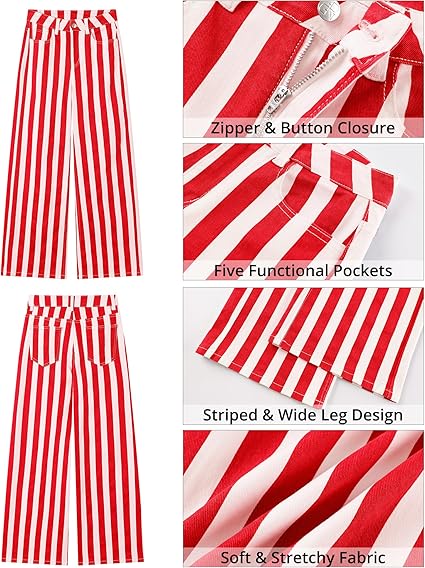 GRAPENT Women Jeans Striped Wide Leg High Waisted Trendy Stretchy Denim Pants Cute Casual Trouser Jeans with Pockets