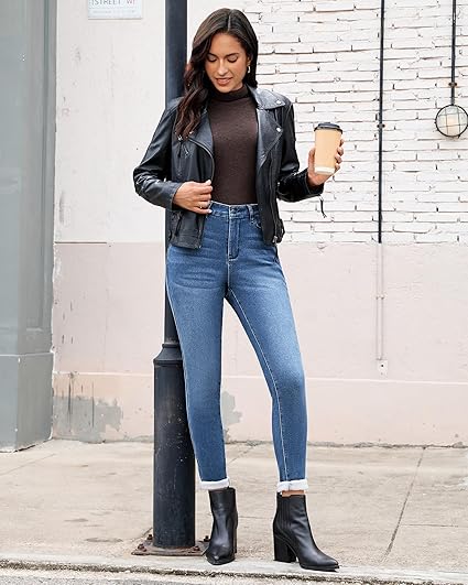 GRAPENT Fleece Lined Jeans for Women Trendy High Waisted Skinny Winter Stretchy Denim Pants Ankle Warm Thermal Jeggings