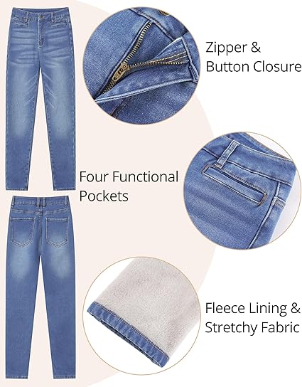 GRAPENT Fleece Lined Jeans for Women High Waisted Skinny Welt Pocket Winter Stretchy Denim Pants Warm Thermal Jeggings