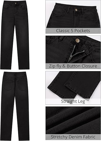 GRAPENT Straight Leg Jeans for Women Trendy High Waisted Classic Stretchy Denim Pants Casual Trouser Jeans with Pockets
