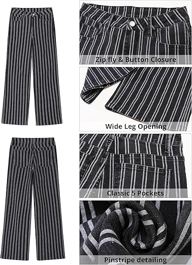 GRAPENT Striped Jeans for Women Trendy High Waisted Wide Leg Dressy Casual Stretchy Denim Pants Trouser Jeans