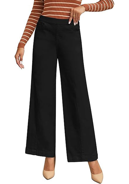 GRAPENT Pull On Womens Jeans Baggy Stretchy High Waisted Denim Wide Leg Trouser Pants Trendy Front Seam 90s Loose Jean