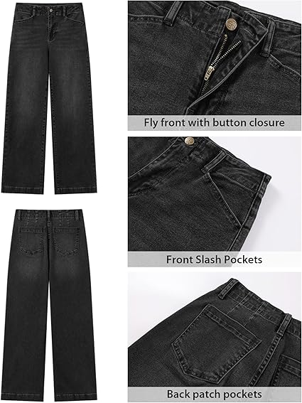 GRAPENT Wide Leg Jeans Woman High Waisted Trendy Stretchy Denim Pants Classic Trouser Jeans with Slash Pockets
