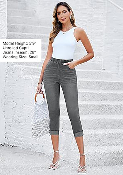 GRAPENT Pull On Jeans for Women High Waisted Skinny Capri Pants Trendy Stretch Denim Cropped Jeans Crop Jeggings Capris