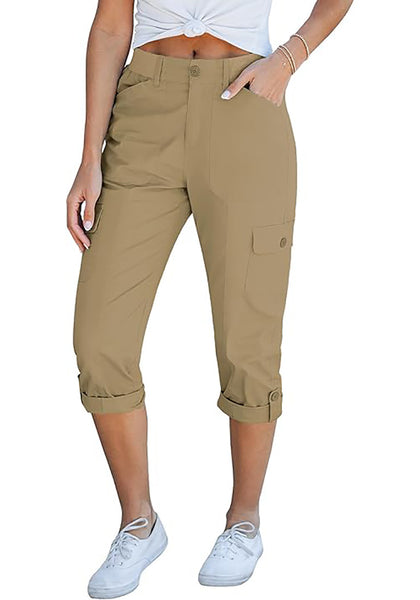 GRAPENT Cargo Capri Pants for Women High Waisted Relaxed Fit Elastic Knit Waist Casual Capris Trousers Cropped Pants
