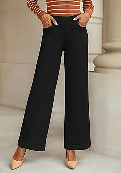 GRAPENT Pull On Womens Jeans Baggy Stretchy High Waisted Denim Wide Leg Trouser Pants Trendy Front Seam 90s Loose Jean