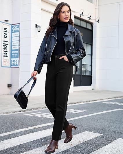 GRAPENT Corduroy Pants for Women High Wasited Straight Leg Elastic Waist Stretchy Casual Work Pants Fall Winter Trousers