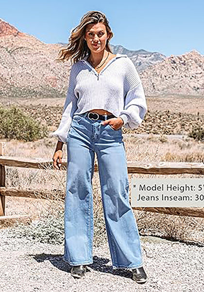 GRAPENT Wide Leg Jeans for Women Trendy High Waisted Stretchy Denim Pants 90s Baggy Jeans Trouser Jeans with Pockets