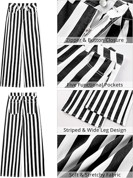 GRAPENT Women Jeans Striped Wide Leg High Waisted Trendy Stretchy Denim Pants Cute Casual Trouser Jeans with Pockets