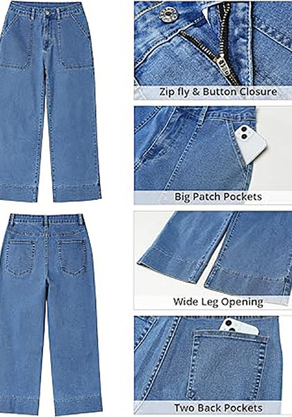 GRAPENT Capri Jeans for Women High Waisted Wide Leg Trendy Strechy Loose Straight Cropped Denim Jeans Pants with Pockets