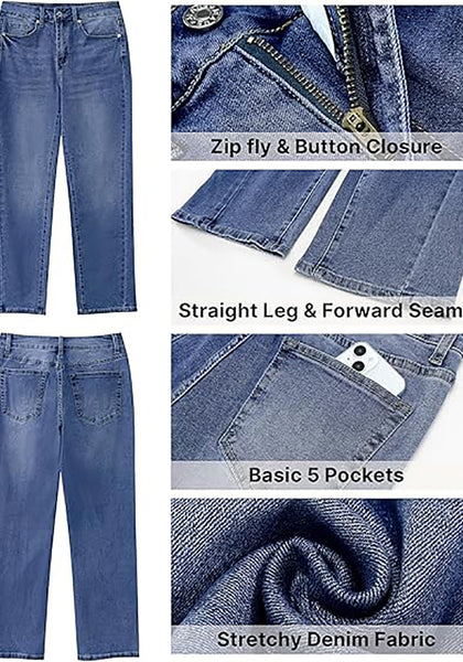 GRAPENT Straight Leg Jeans for Women High Waisted Trendy Ankle Length Forward Seams Stretchy Denim Pants Baggy Jeans