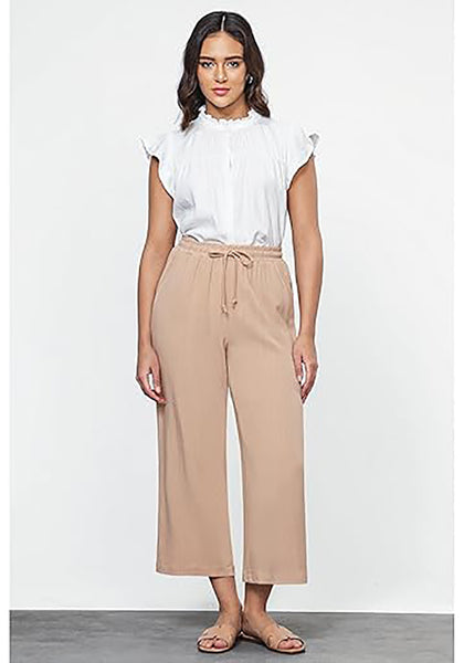 GRAPENT Linen Pants for Women High Waisted Wide Leg Capri Elastic Waist Casual Beach Flowy Cropped Summer Capris Pants