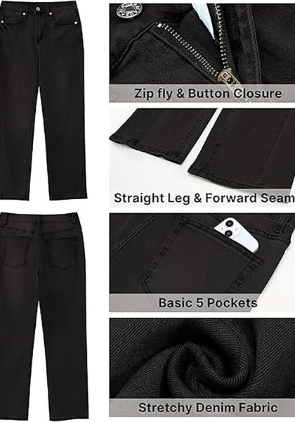 GRAPENT Straight Leg Jeans for Women High Waisted Trendy Ankle Length Forward Seams Stretchy Denim Pants Baggy Jeans