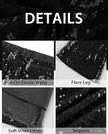 GRAPENT Sequin Pants for Women Flare High Waisted Pull On Elastic Waist Party Club Night Out Dance Stretch Sparkly Pants