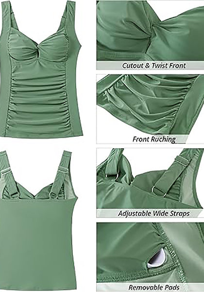 GRAPENT Tankini Tops for Women Twist Front Keyhole Bathing Suits Swim Tankini Swimsuits Padded Ruched Swimwear Top Only