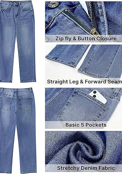 GRAPENT Straight Leg Jeans for Women High Waisted Trendy Ankle Length Forward Seams Stretchy Denim Pants Baggy Jeans
