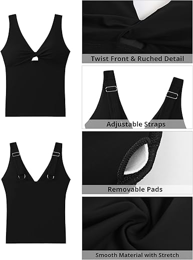 GRAPENT StrapCore Tankini Tops for Women Swimwear Twisted Keyhole Padded Bathing Suit Beach Vacation Modest Swimsuit Swim Top Only