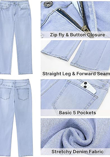 GRAPENT Straight Leg Jeans for Women High Waisted Trendy Ankle Length Forward Seams Stretchy Denim Pants Baggy Jeans