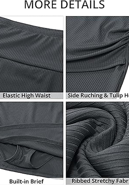 GRAPENT Women's High Waisted Bikini Swim Skirt Bottoms Ruched Ribbed Bathing Suit Skirts Tulip Tankini Swimsuit Bottom