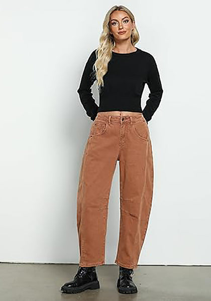 GRAPENT Barrel Jeans for Women Trendy High Waisted Wide Leg Baggy Cropped Relax Fit Stretch Denim Trouser Ankle Pants