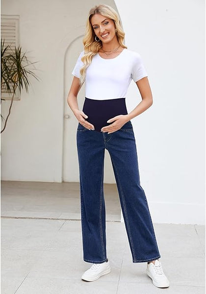 Grapent Women's Patchwork Low Rise Jean Denim 5-pocket Mom Pant Maternity