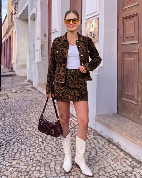 GRAPENT Leopard Jean Jacket Women Cheetah Print Stretchy Frayed Hem Jackets Long Sleeve, Turn-Down Collar, Button Up Denim Jackets, Animal Print, Raw Hem, Four Pockets, Casual Daily Wear, Fall Outfits