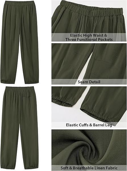 GRAPENT Capri Pants for Women Linen Barrel High Waisted Pull On Elastic Waist Casual Summer Capris Beach Vacation Pants