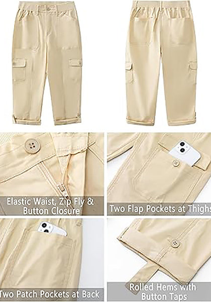 GRAPENT Cargo Capri Pants for Women High Waisted Relaxed Fit Elastic Knit Waist Casual Capris Trousers Cropped Pants