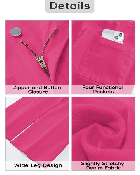 GRAPENT Wide Leg Jeans for Women High Waisted Straight Leg Stretchy Cropped Denim Pants with Pockets Jean Trousers