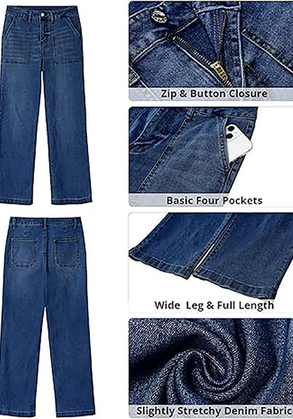 GRAPENT Jeans for Women High Waisted Straight Leg Jeans Stretchy Trendy Wide Leg Denim Pants Jean Trousers Patch Pockets