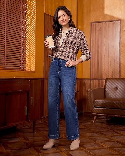 GRAPENT Wide Leg Jeans Woman High Waisted Trendy Stretchy Denim Pants Classic Trouser Jeans with Slash Pockets