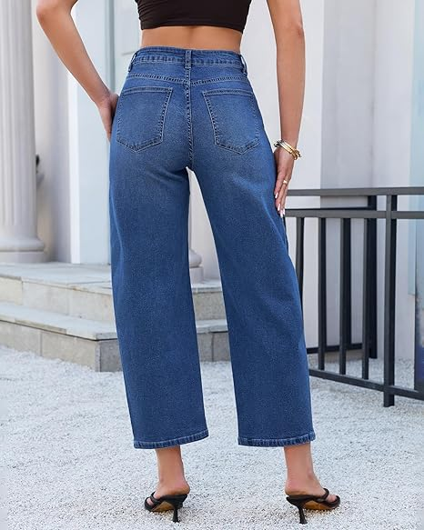 GRAPENT Barrel Jeans for Women Cropped Trendy High Waisted Baggy Side Seamed Casual Stretchy Denim Pants Wide Leg Jeans