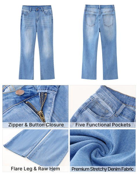 GRAPENT Women's High Waisted Flared Cropped Jeans Raw Hem Denim Pants