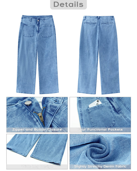 GRAPENT Wide Leg Jeans for Women High Waisted Straight Leg Stretchy Cropped Denim Pants with Pockets Jean Trousers