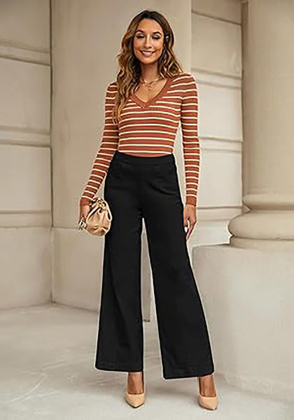 GRAPENT Pull On Womens Jeans Baggy Stretchy High Waisted Denim Wide Leg Trouser Pants Trendy Front Seam 90s Loose Jean