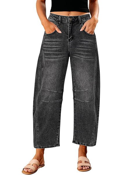 GRAPENT Barrel Jeans for Women Trendy High Waisted Wide Leg Baggy Cropped Relax Fit Stretch Denim Trouser Ankle Pants