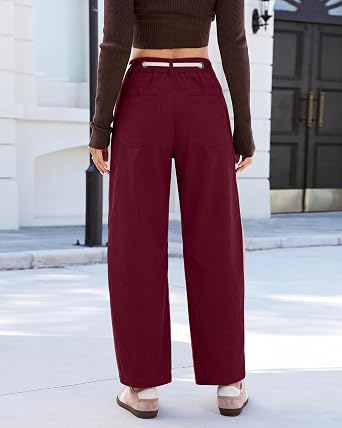 GRAPENT Barrel Corduroy Pants for Women High Waisted Ankle Casual Trousers Barrel Leg, Button-Zip, Elastic Back Waist, Stretchy, Drawstring Waist with Metal Eyelet, Fall Winter Pants, Casual Outfits