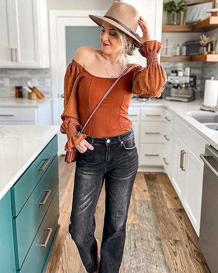 GRAPENT Womens Flare Jeans High Waisted Wide Leg Baggy Jean for Women Stretch Denim Pants