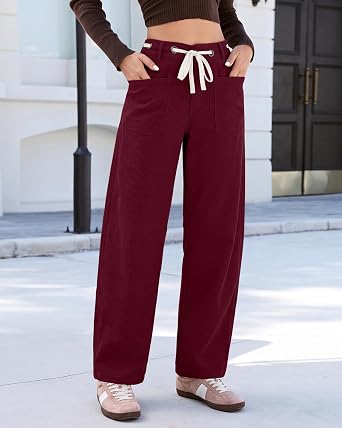 GRAPENT Barrel Corduroy Pants for Women High Waisted Ankle Casual Trousers Barrel Leg, Button-Zip, Elastic Back Waist, Stretchy, Drawstring Waist with Metal Eyelet, Fall Winter Pants, Casual Outfits