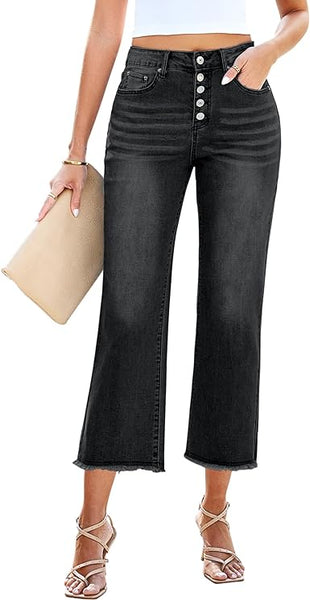 Grarpent Women's High Waist Denim Wide Legs Jeans Pants With Front pockets