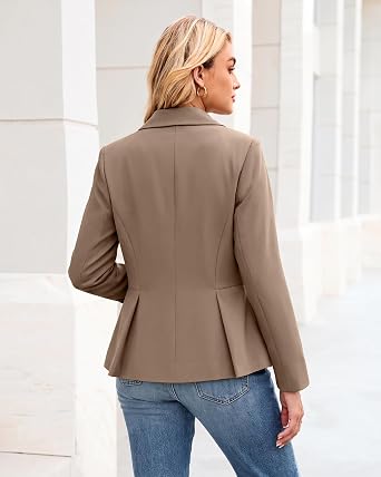 GRAPENT Womens Blazers Dressy Casual Tailored Fitted Peplum Work Office Suit Jacket Tailored Silhouette with Peplum Design, Long Sleeves, Built‑in Shoulder Pads, Great for Daily, Business Casual or Office Wear