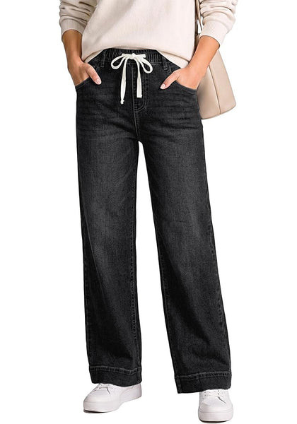 GRAPENT Jeans for Women Straight Leg High Rise Pull On Stretchy Denim Pants | Straight Wide Leg Jeans, High Waisted Fit, Elastic Waist, 29.5" Inseam, Work Office Outfits, Casual Daily Wear