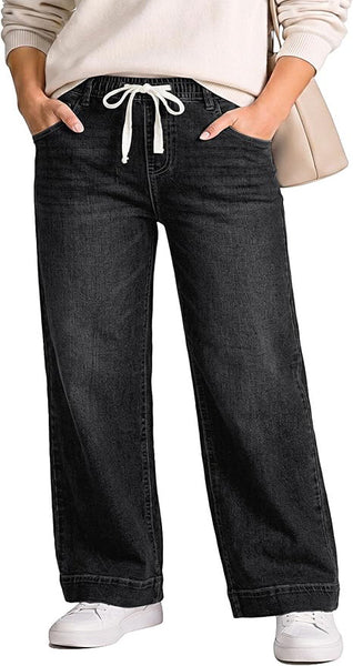 GRAPENT Jeans for Women Straight Leg High Rise Pull On Stretchy Denim Pants | Straight Wide Leg Jeans, High Waisted Fit, Elastic Waist, 29.5" Inseam, Work Office Outfits, Casual Daily Wear