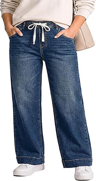 GRAPENT Jeans for Women Straight Leg High Rise Pull On Stretchy Denim Pants | Straight Wide Leg Jeans, High Waisted Fit, Elastic Waist, 29.5" Inseam, Work Office Outfits, Casual Daily Wear