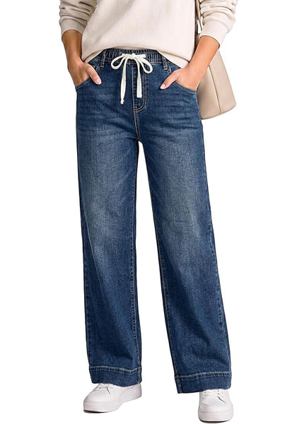 GRAPENT Jeans for Women Straight Leg High Rise Pull On Stretchy Denim Pants | Straight Wide Leg Jeans, High Waisted Fit, Elastic Waist, 29.5" Inseam, Work Office Outfits, Casual Daily Wear