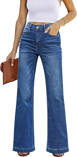 GRAPENT Women's Denim Flare Wide Leg High Rise Stretch Jean