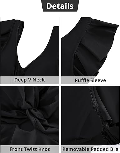 GRAPENT Tankini Tops for Women Swimwear Top Only Ruffle Bathing Suit Cut Out Long Bikini Tops Swimsuit Beach Resort Wear