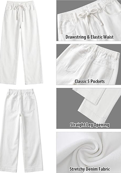 GRAPENT Jeans for Women Straight Leg High Rise Pull On Stretchy Denim Pants | Straight Wide Leg Jeans, High Waisted Fit, Elastic Waist, 29.5" Inseam, Work Office Outfits, Casual Daily Wear