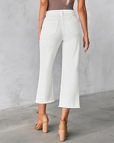 Grarpent Women's High Waist Denim Wide Legs Jeans Pants With Front pockets