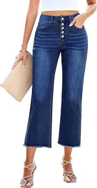 Grarpent Women's High Waist Denim Wide Legs Jeans Pants With Front pockets